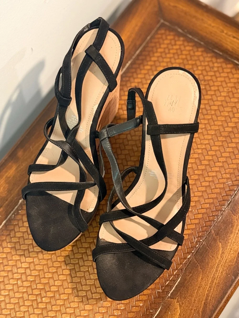H&M Black Strappy Cork-Style Wedge Sandals
